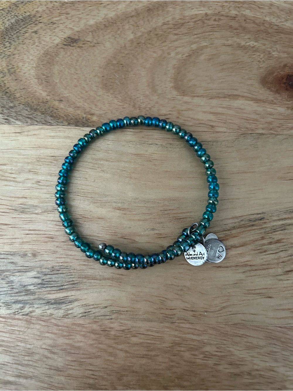 Alex and Ani Teal Beaded Wrap Bangle Bracelet